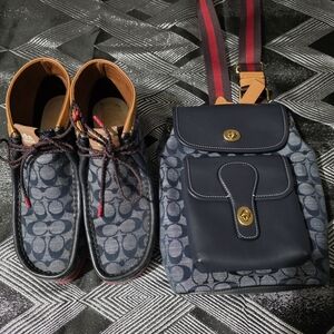 Coach Signature Navy Denim Shoes & Crossbody Bag Set